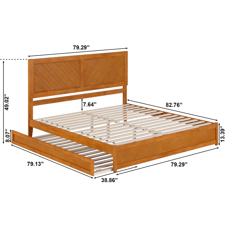 Clayton King Wood Platform Bed with Panel Footboard & Trundle in Light Toffee