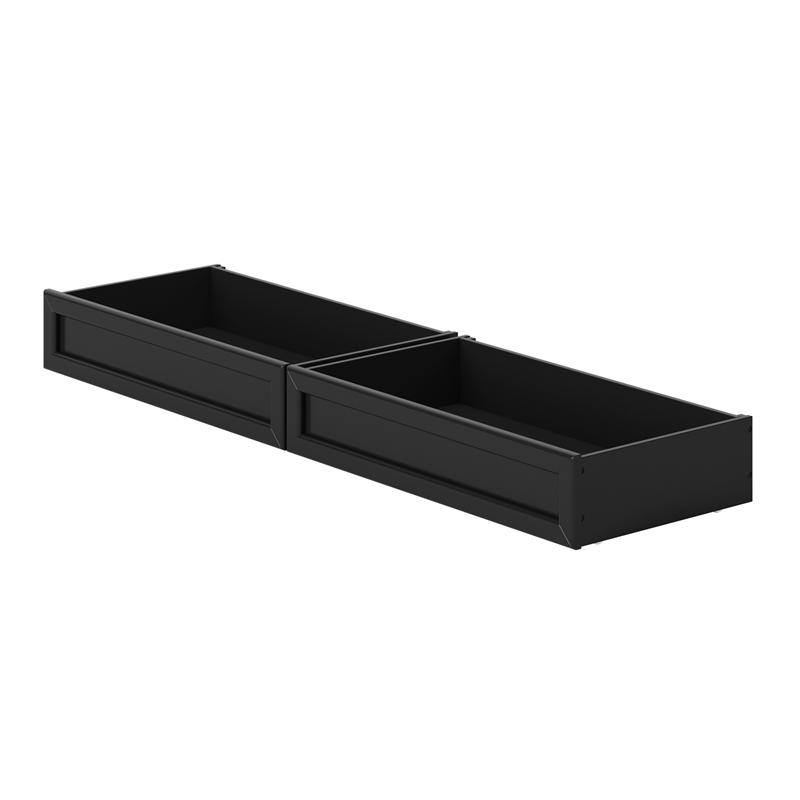 Twin/Full Mid-Century Modern Solid Wood Under Bed Storage Drawers in Black