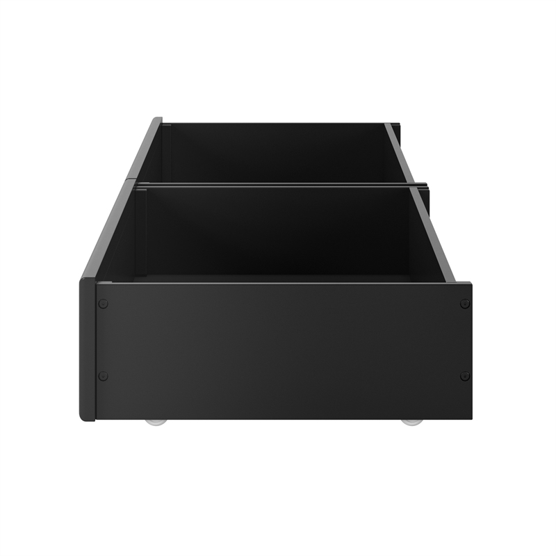 Twin/Full Mid-Century Modern Solid Wood Under Bed Storage Drawers in Black