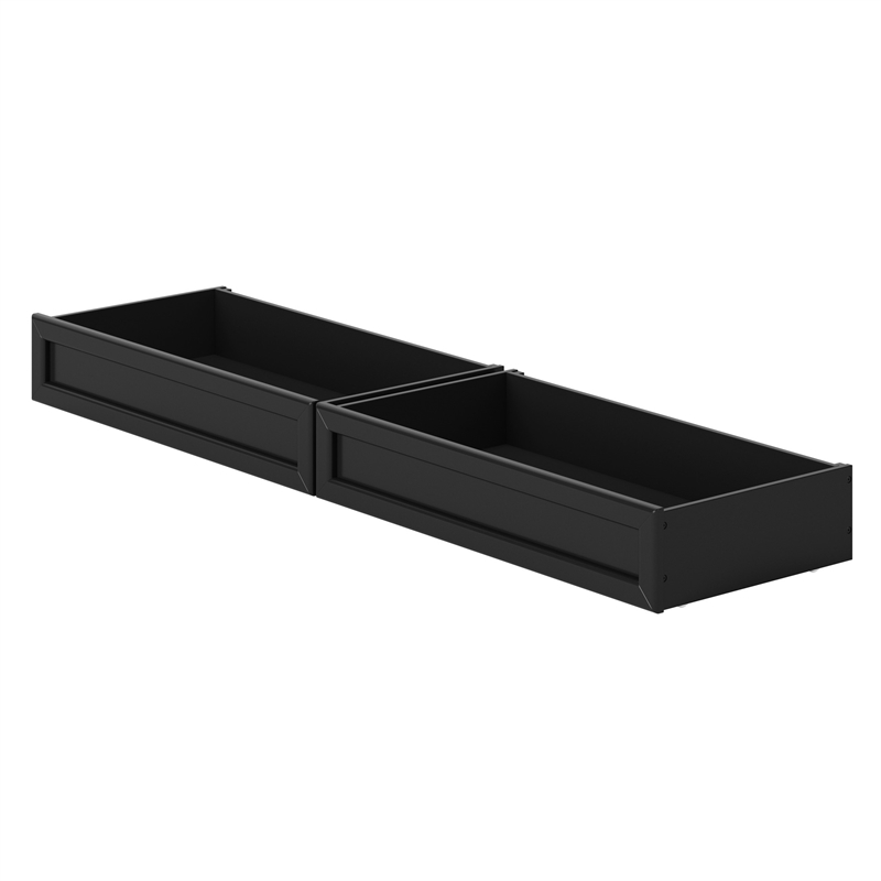Queen/King/Twin XL Mid-Century Modern Wood Under Bed Storage Drawers in Black