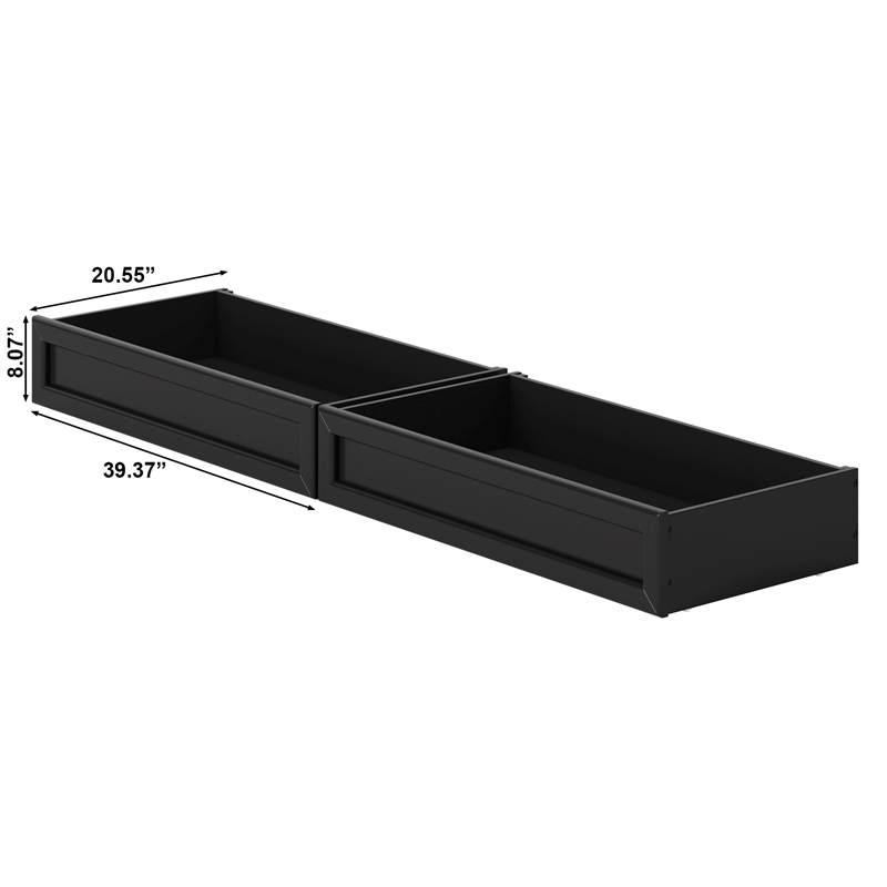 Queen/King/Twin XL Mid-Century Modern Wood Under Bed Storage Drawers in Black