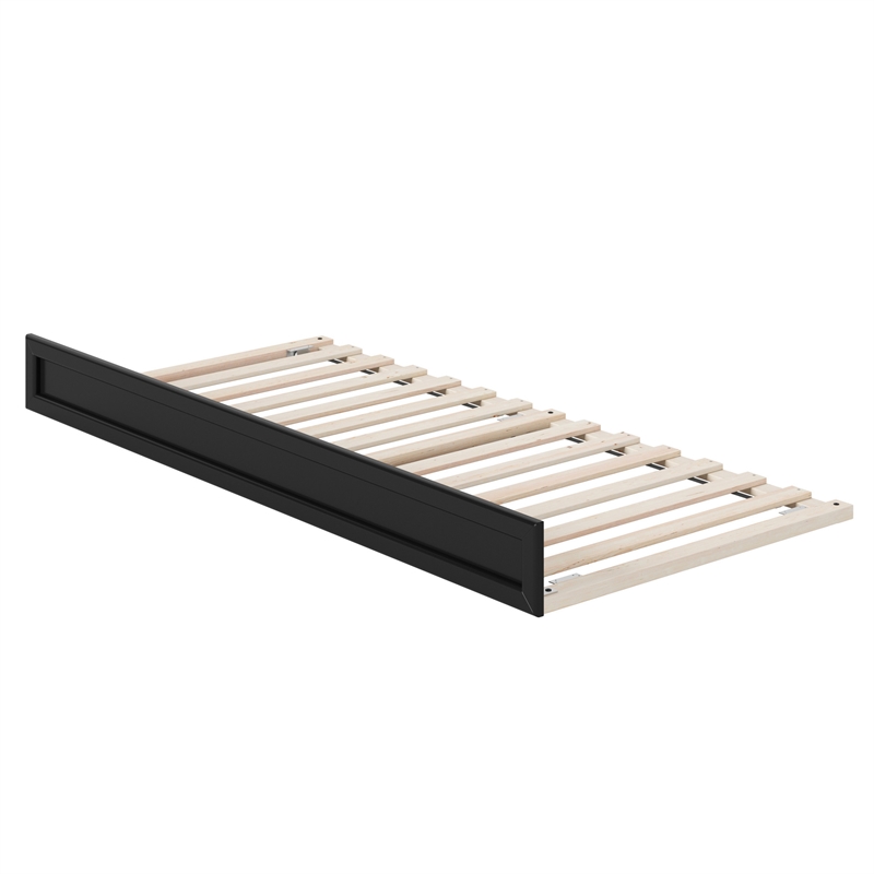 Twin XL Mid-Century Modern Solid Wood Trundle Bed in Black