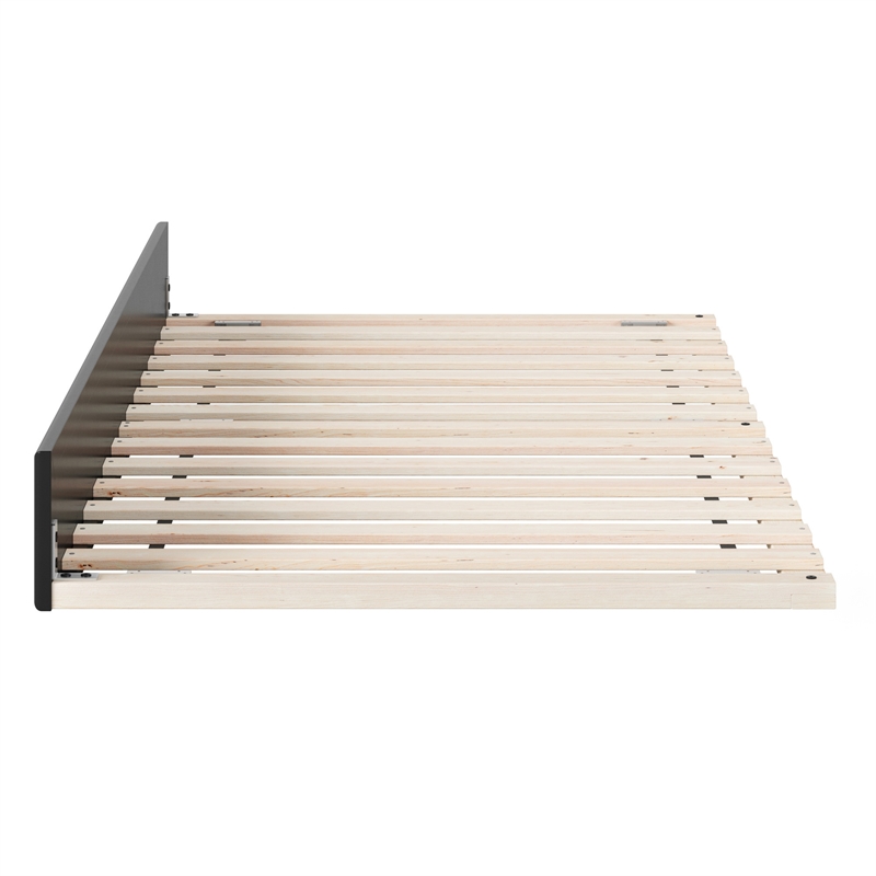 Twin XL Mid-Century Modern Solid Wood Trundle Bed in Black