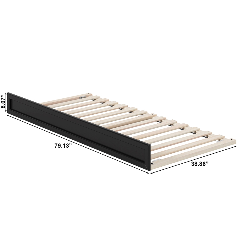 Twin XL Mid-Century Modern Solid Wood Trundle Bed in Black