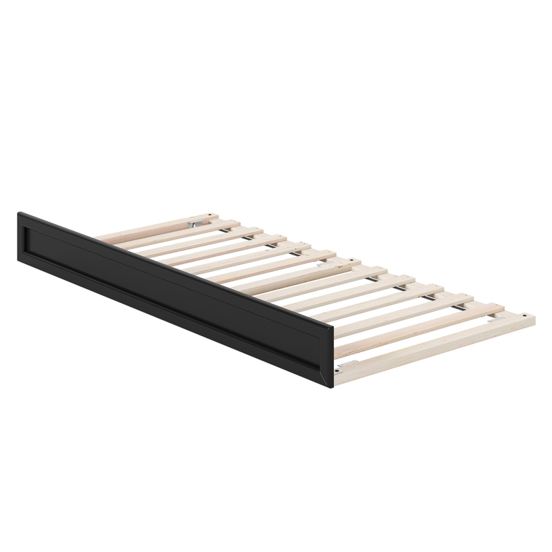 Twin Mid-Century Modern Solid Wood Trundle Bed in Black