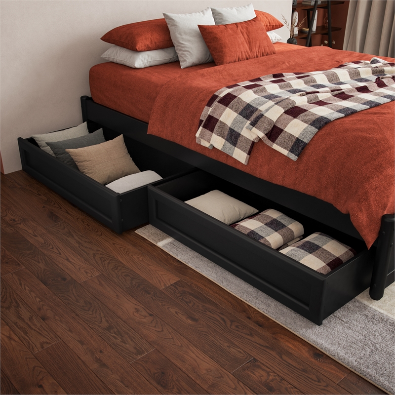 Barcelona Twin XL Panel Platform Bed with 2 Storage Drawers in Black