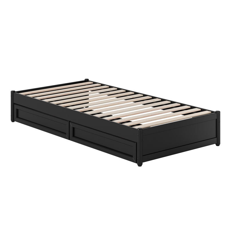 Barcelona Twin XL Panel Platform Bed with 2 Storage Drawers in Black
