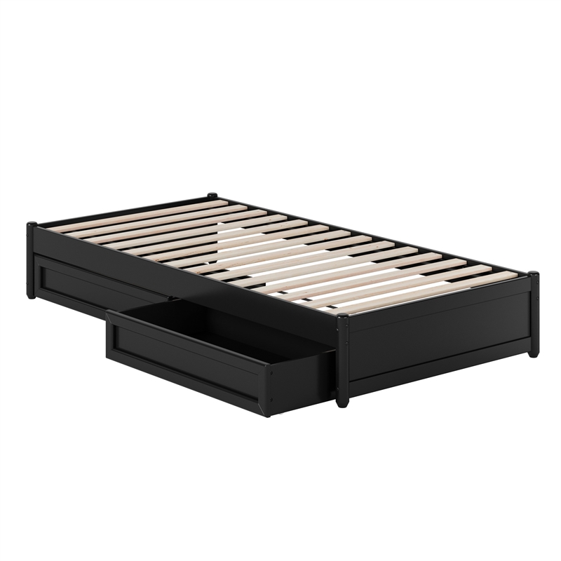 Barcelona Twin XL Panel Platform Bed with 2 Storage Drawers in Black