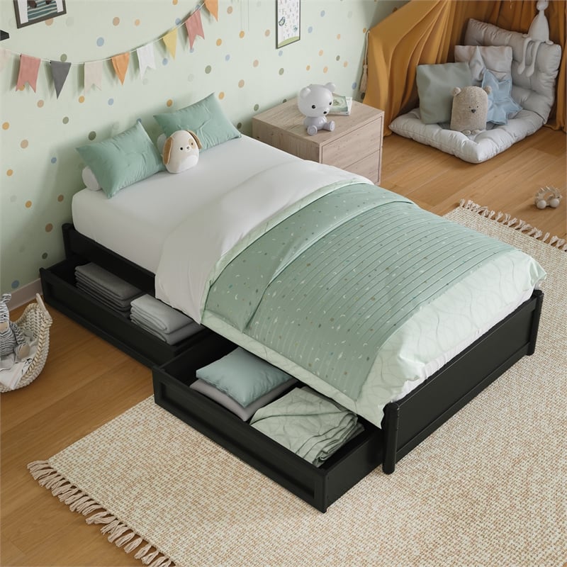 Barcelona Twin Panel Platform Bed with 2 Storage Drawers in Black