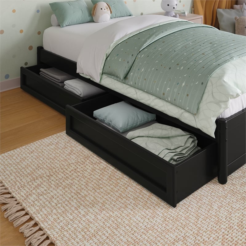 Barcelona Twin Panel Platform Bed with 2 Storage Drawers in Black