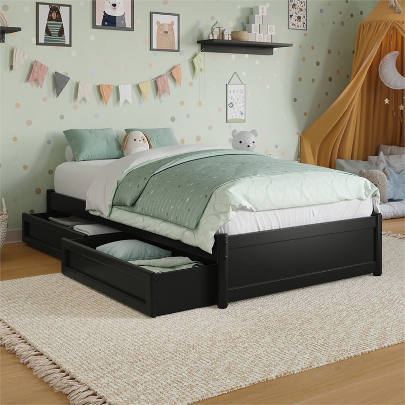 Barcelona Twin Panel Platform Bed with 2 Storage Drawers in Black