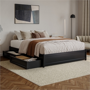 Barcelona Queen Panel Platform Bed with 2 Storage Drawers in Black