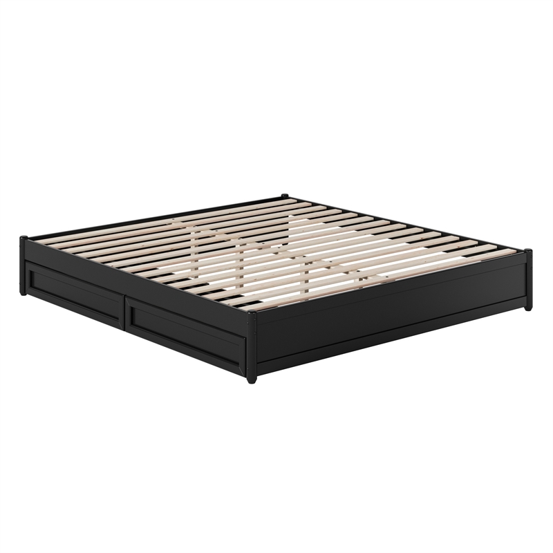 Barcelona King Panel Platform Bed with 2 Storage Drawers in Black