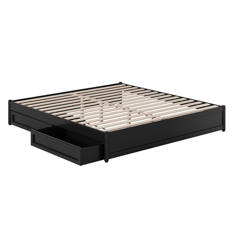 Barcelona King Panel Platform Bed with 2 Storage Drawers in Black