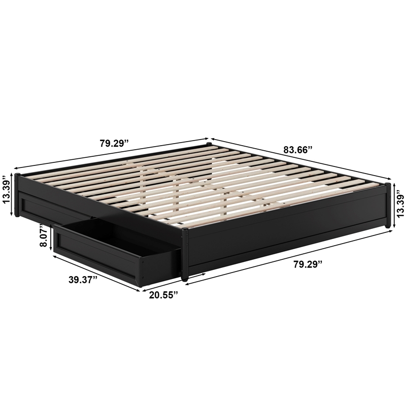 Barcelona King Panel Platform Bed with 2 Storage Drawers in Black