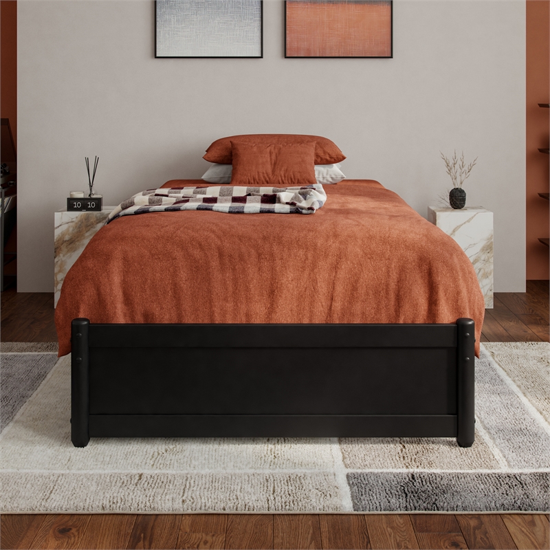 Barcelona Twin XL Solid Wood Panel Platform Bed with Twin XL Trundle in Black
