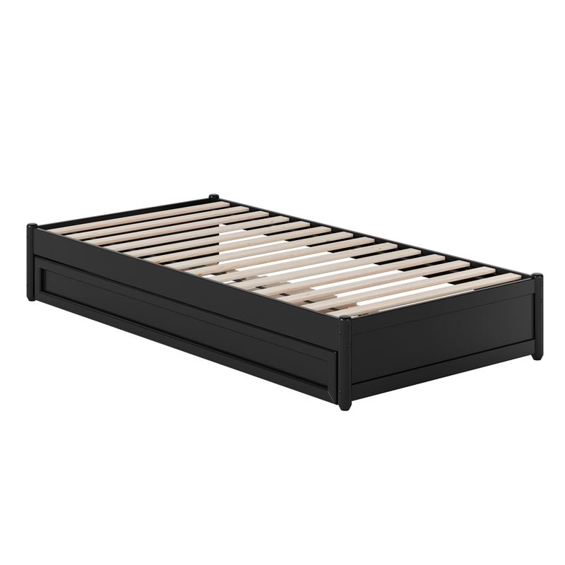 Barcelona Twin XL Solid Wood Panel Platform Bed with Twin XL Trundle in Black