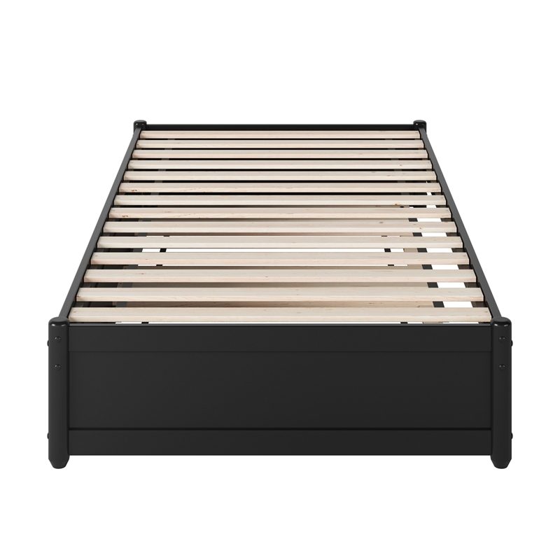 Barcelona Twin XL Solid Wood Panel Platform Bed with Twin XL Trundle in Black