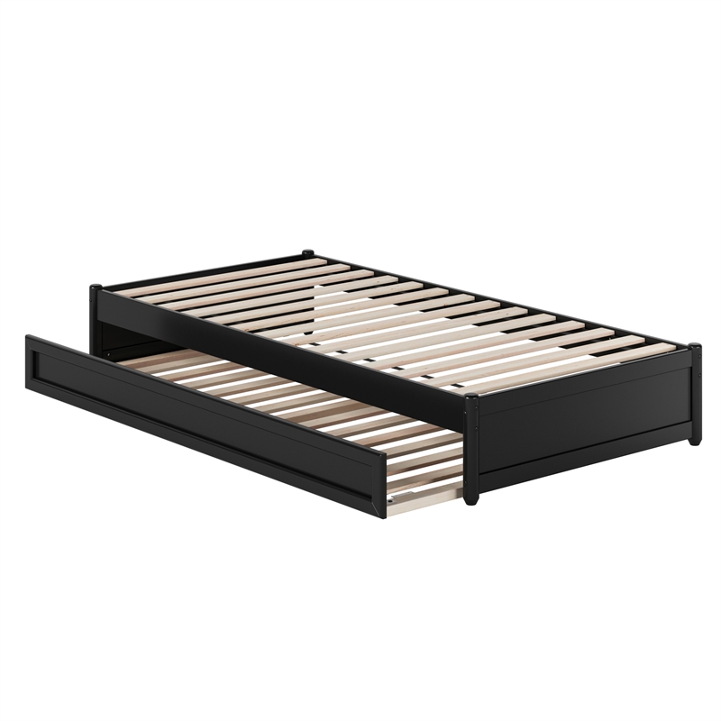 Barcelona Twin XL Solid Wood Panel Platform Bed with Twin XL Trundle in Black