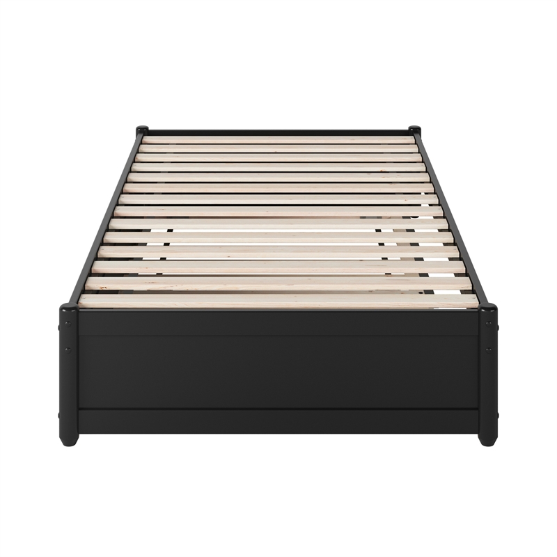 Barcelona Twin Solid Wood Panel Platform Bed with Twin Trundle in Black