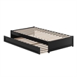 Barcelona Twin Solid Wood Panel Platform Bed with Twin Trundle in Black