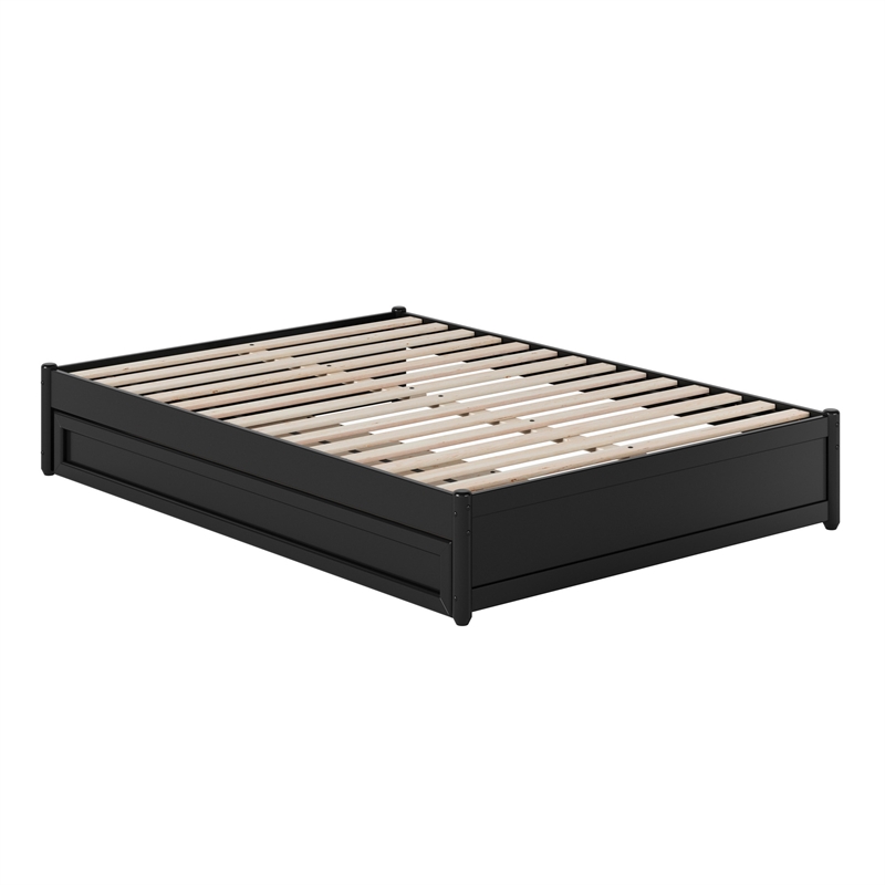 Barcelona Full Solid Wood Panel Platform Bed with Twin Trundle in Black