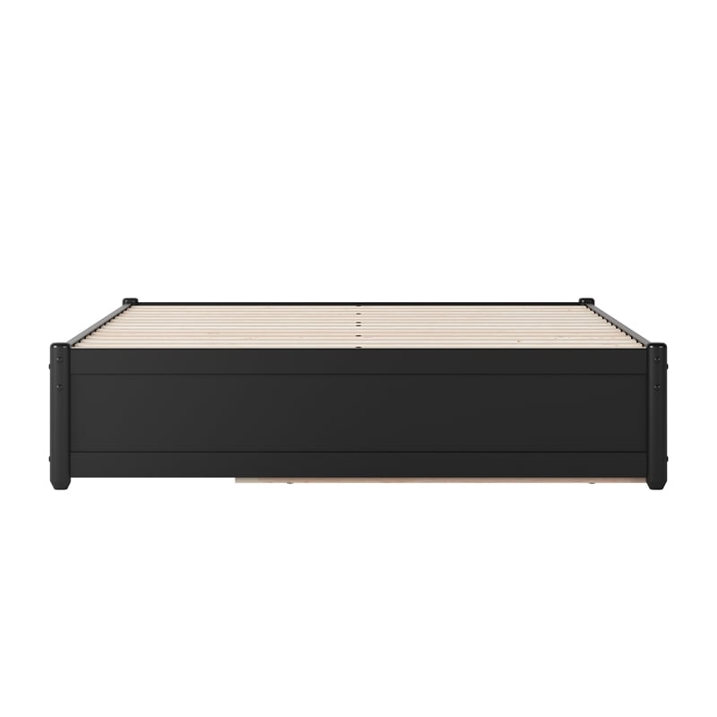 Barcelona Full Solid Wood Panel Platform Bed with Twin Trundle in Black