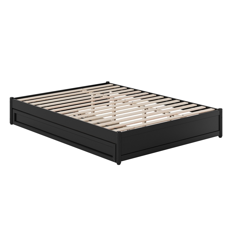Barcelona Queen Solid Wood Panel Platform Bed with Twin XL Trundle in Black