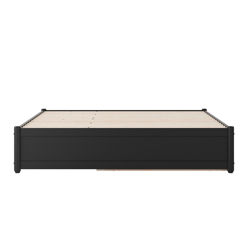 Barcelona Queen Solid Wood Panel Platform Bed with Twin XL Trundle in Black