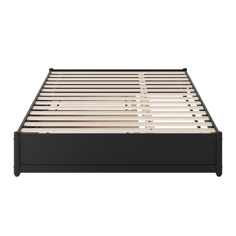 Barcelona Queen Solid Wood Panel Platform Bed with Twin XL Trundle in Black