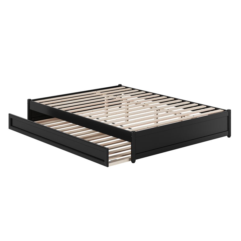 Barcelona Queen Solid Wood Panel Platform Bed with Twin XL Trundle in Black
