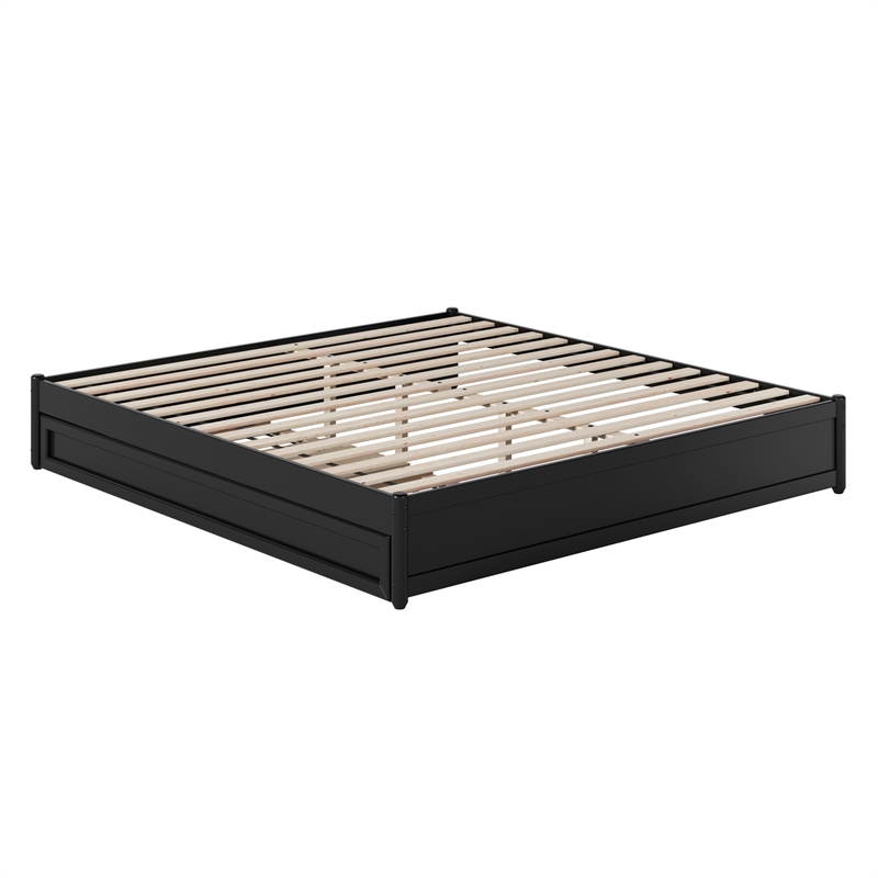 Barcelona King Solid Wood Panel Platform Bed with Twin XL Trundle in Black