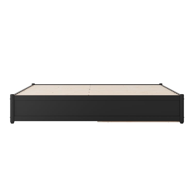 Barcelona King Solid Wood Panel Platform Bed with Twin XL Trundle in Black