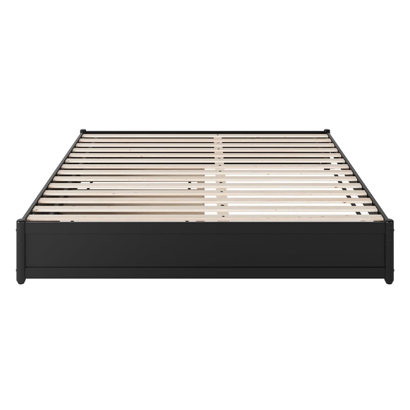 Barcelona King Solid Wood Panel Platform Bed with Twin XL Trundle in Black