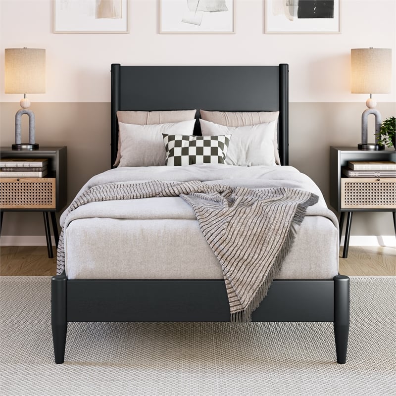 Pasadena Twin XL Solid Wood Low Profile Platform Bed in Black
