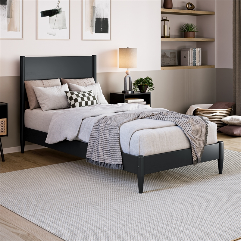 Pasadena Twin XL Solid Wood Low Profile Platform Bed in Black