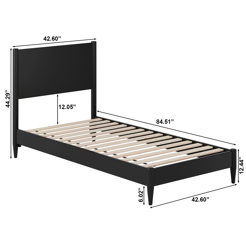 Pasadena Twin XL Solid Wood Low Profile Platform Bed in Black