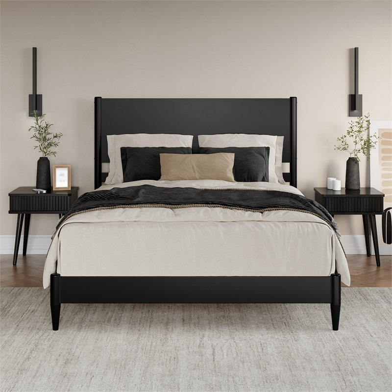 Pasadena Queen Solid Wood Low Profile Platform Bed in Black