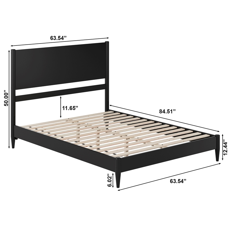 Pasadena Queen Solid Wood Low Profile Platform Bed in Black