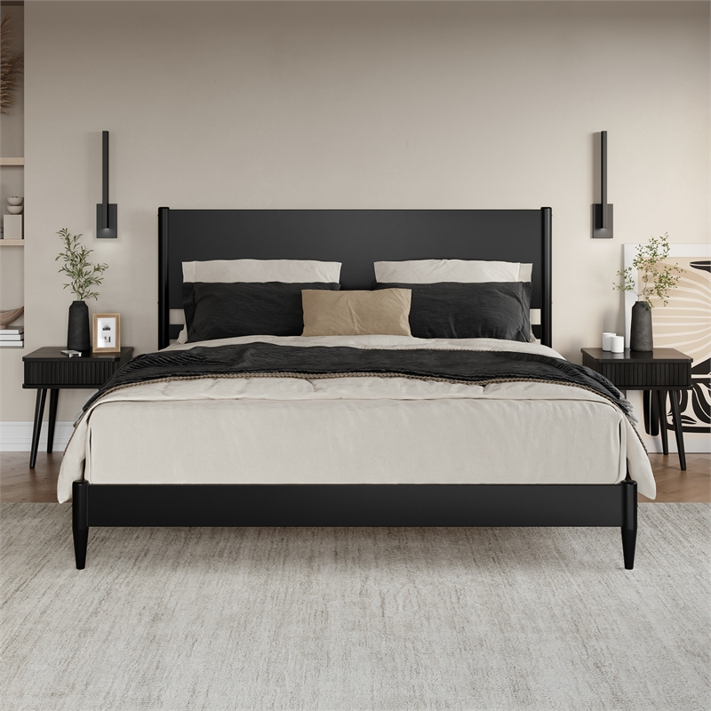 Pasadena King Solid Wood Low Profile Platform Bed in Black