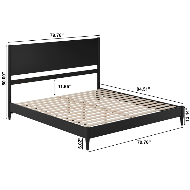 Pasadena King Solid Wood Low Profile Platform Bed in Black