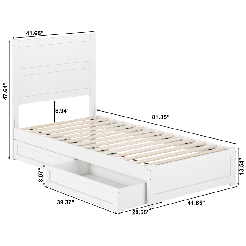 Aveline Twin XL Platform Bed with Matching Footboard & Drawers in White