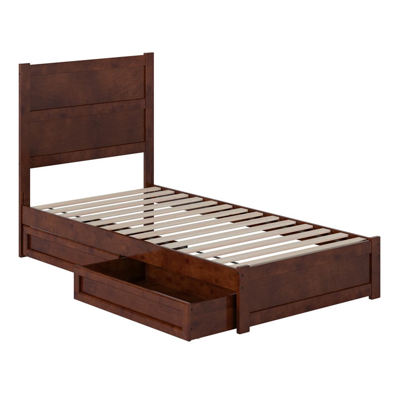 Aveline Twin XL Platform Bed with Matching Footboard & Drawers in Walnut