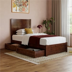Aveline Twin XL Platform Bed with Matching Footboard & Drawers in Walnut