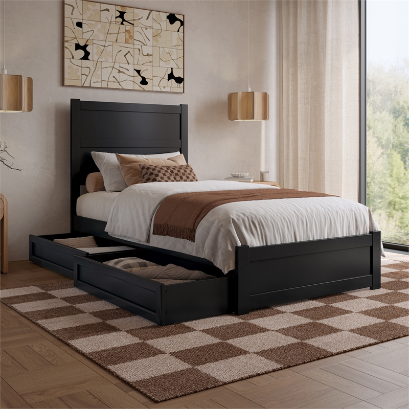 Aveline Twin XL Platform Bed with Matching Footboard & Drawers in Black