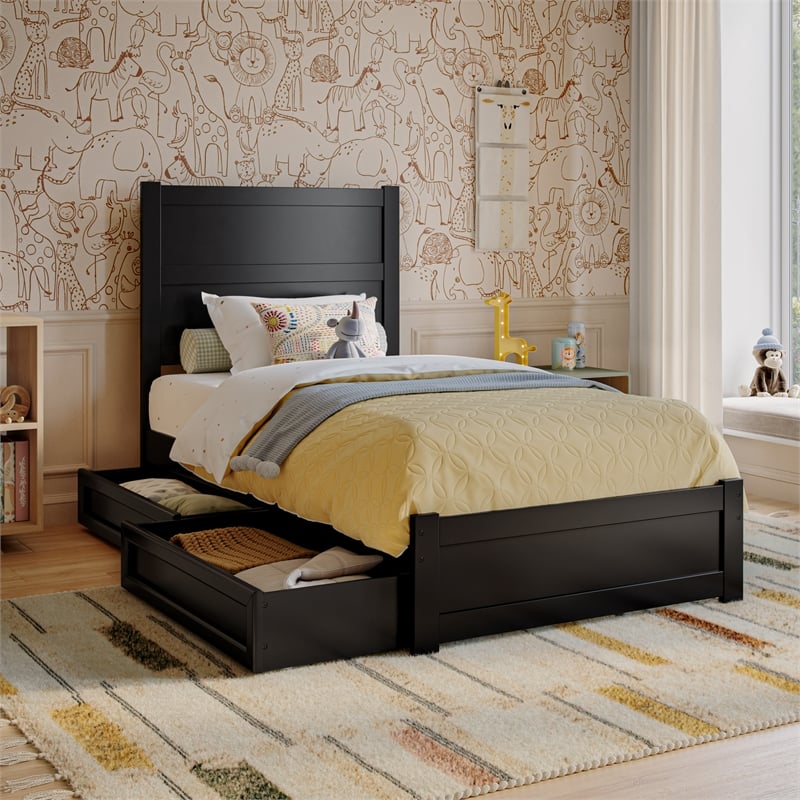 Aveline Twin Platform Bed with Matching Footboard & Drawers in Black