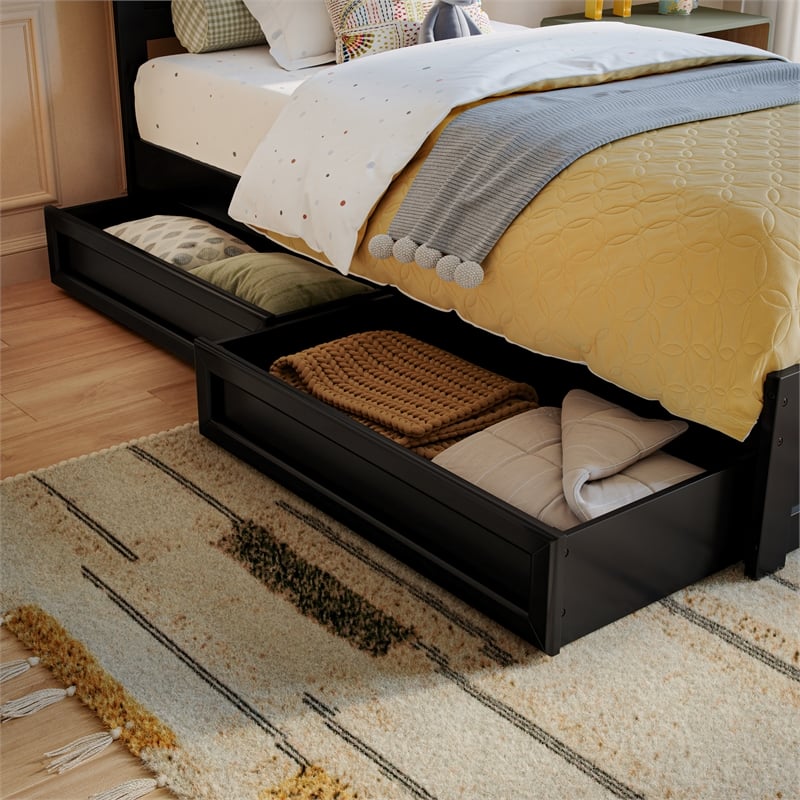 Aveline Twin Platform Bed with Matching Footboard & Drawers in Black