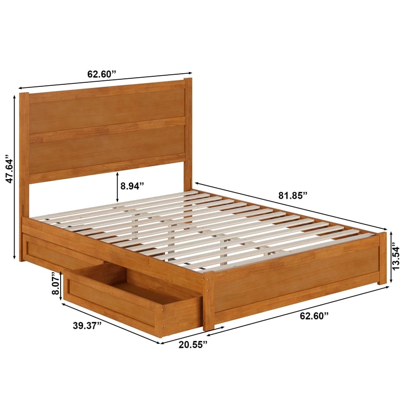 Aveline Queen Platform Bed with Matching Footboard & Drawers in Light Toffee