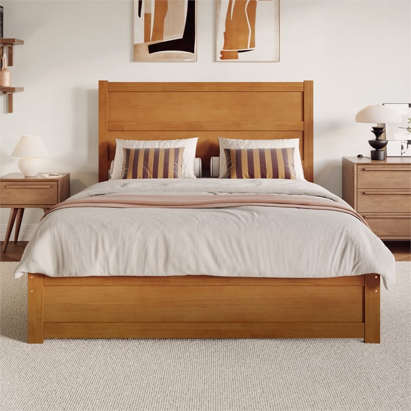 Aveline Queen Platform Bed with Matching Footboard & Drawers in Light Toffee