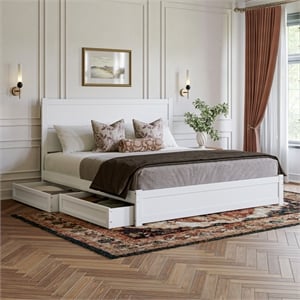 Aveline King Platform Bed with Matching Footboard & Drawers in White